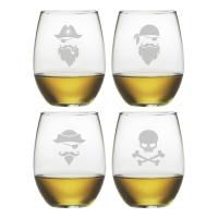 Pirate Faces Stemless Wine Glass Assortment S/4