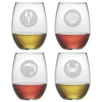 Clambake Circle Etched Stemless Wine Glass Set