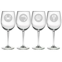 Clambake Circle Etched Stemmed Wine Glass Set