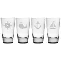 Nautical Icons Etched Hiball Glass Set