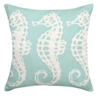Seahorses Aqua Linen Pillow