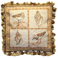Stone Shells And Birds Needlepoint Pillow